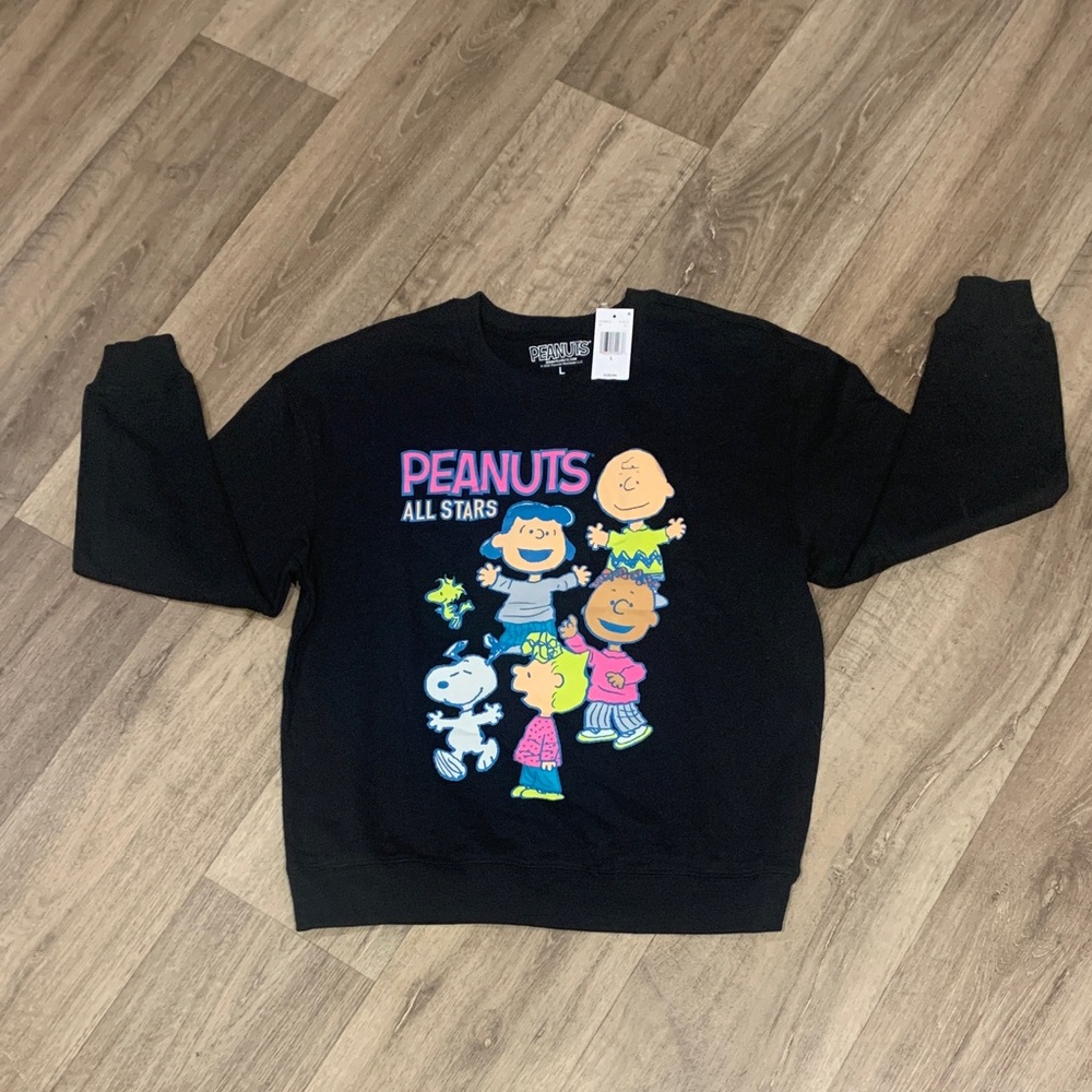 Peanuts Black Sweatshirt with Colorful Characters